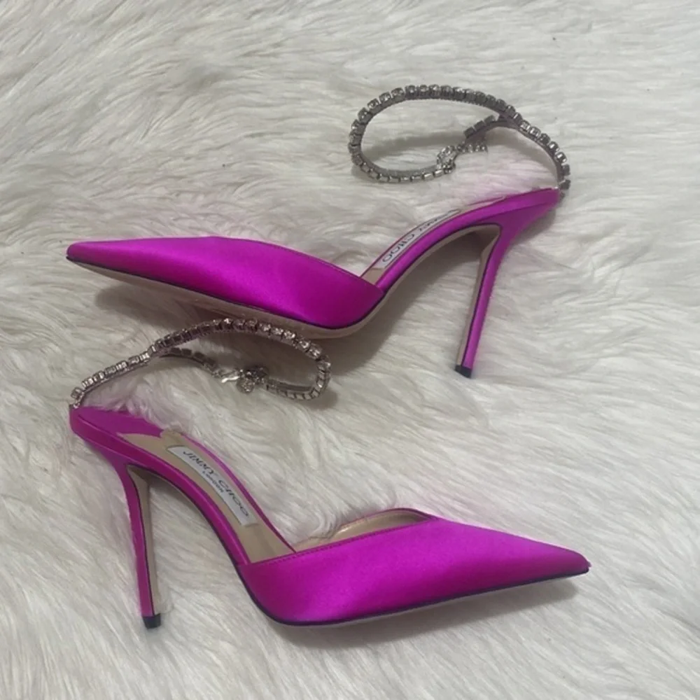 Jimmy Choo‎ Saeda Crystal ankle strap pointed toe pump size 39EU